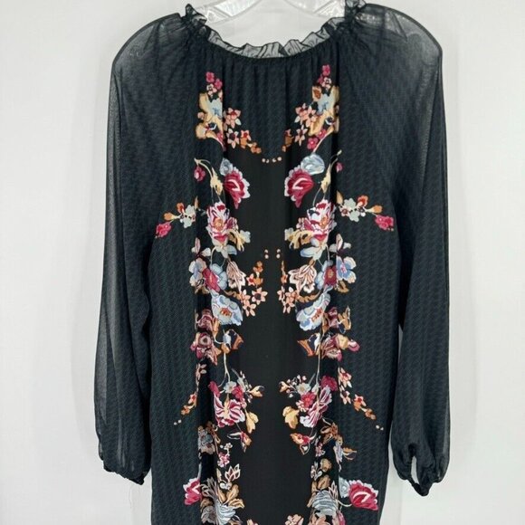 Sophie Max Black Boho Peasant Long sheer Sleeve Lined Floral size large womens - Picture 12 of 13